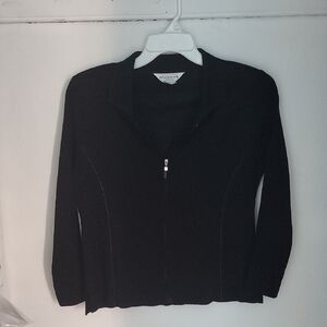 Misook Classic Black Zip-Up Cardigan